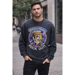Nickelodeon SpongeBob Rock Out Acid/Stone Wash Black Sweatshirt L Unisex Street